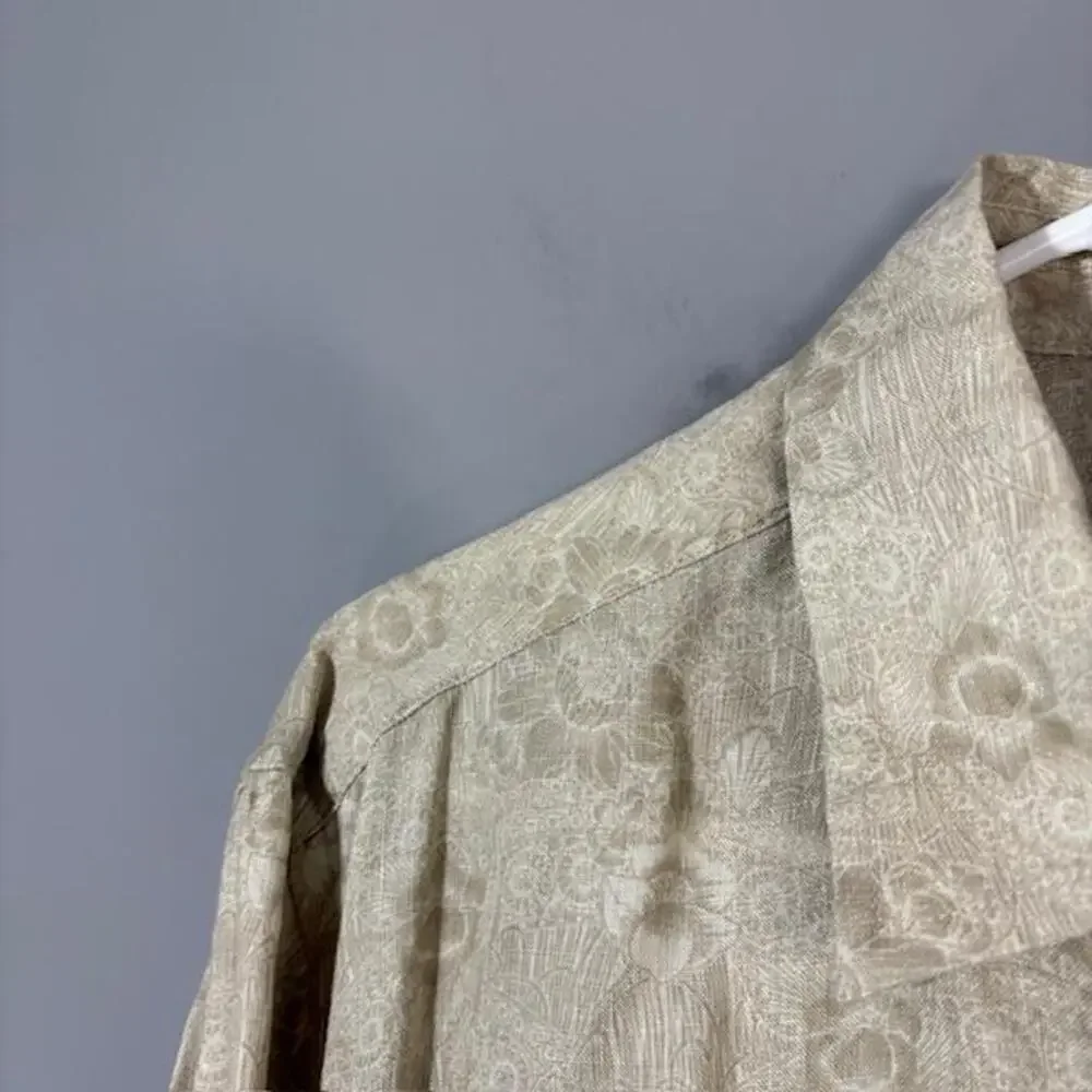 Banana Republic Shirt Mens Medium Beige Floral Linen Long Sleeve Button Up